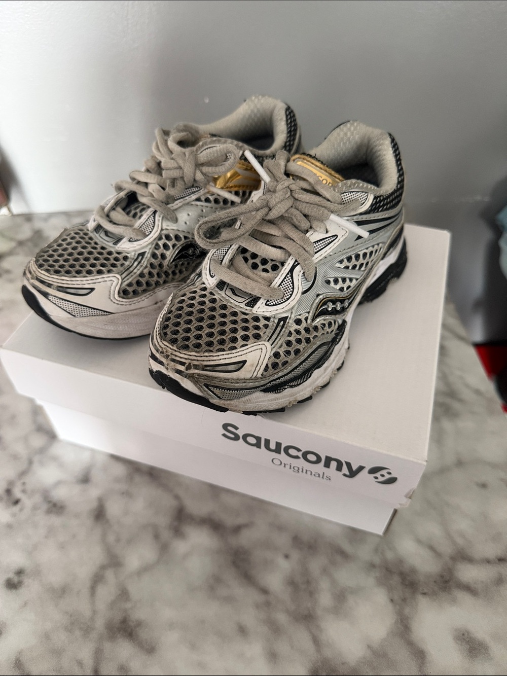 Saucony Kids Silver and Black Mesh Sneakers